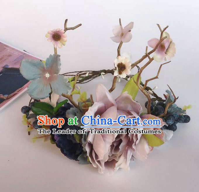 Handmade Exaggerate Fancy Ball Hair Accessories Branch Lilac Flowers Headwear, Halloween Ceremonial Occasions Model Show Headdress