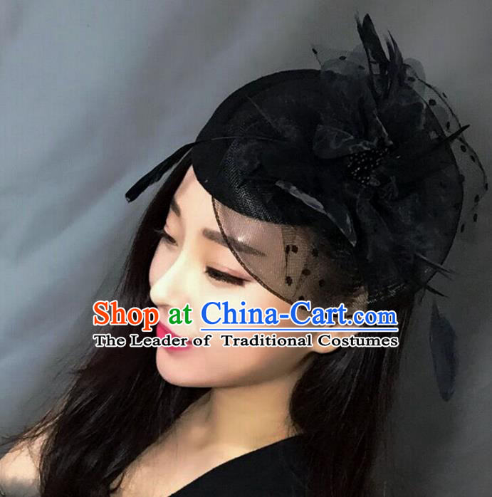 Handmade Exaggerate Wedding Hair Accessories Black Feather Top Hat, Bride Ceremonial Occasions Vintage Headwear