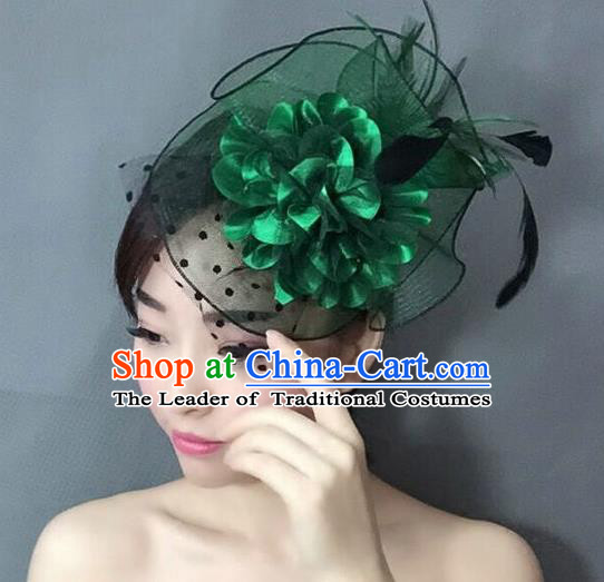 Handmade Wedding Hair Accessories Green Lace Headwear, Bride Ceremonial Occasions Vintage Top Hat