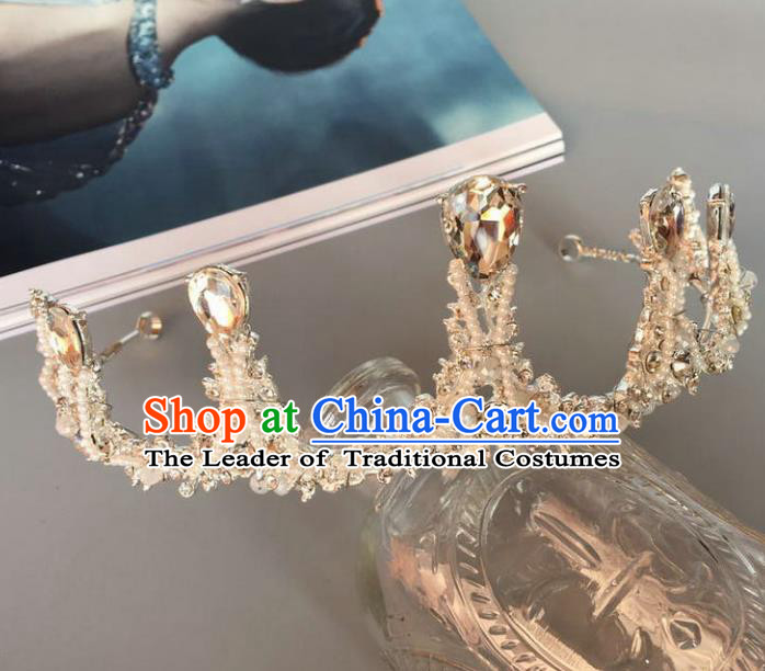Handmade Baroque Hair Accessories Model Show Crystal Royal Crown, Bride Ceremonial Occasions Headwear for Women