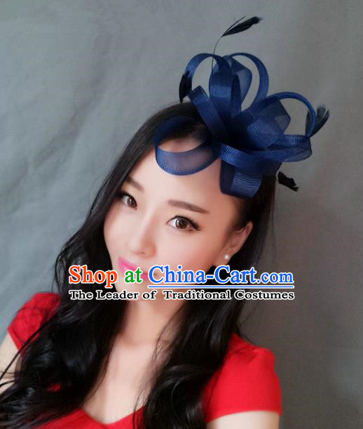 Handmade Baroque Hair Accessories Model Show Hair Stick, Bride Ceremonial Occasions Blue Veil Headwear for Women
