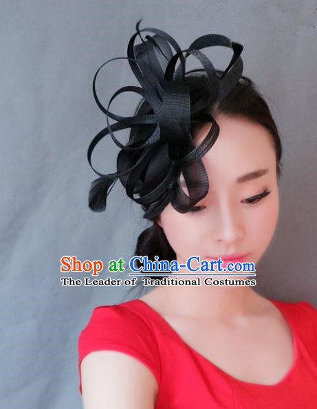 Handmade Baroque Hair Accessories Model Show Hair Stick, Bride Ceremonial Occasions Black Veil Headwear for Women