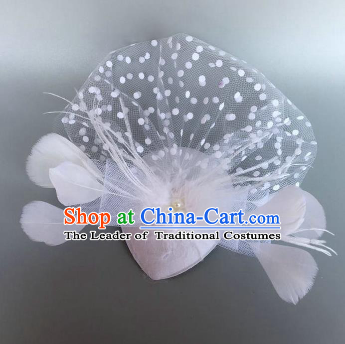 Handmade Baroque Hair Accessories White Feather Headwear, Bride Ceremonial Occasions Top Hat for Kids