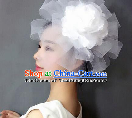 Handmade Baroque Hair Accessories White Veil Headwear, Bride Ceremonial Occasions Top Hat for Kids