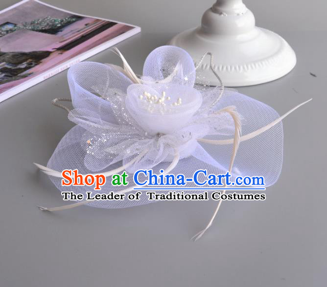 Top Grade Handmade Wedding Hair Accessories Bride Veil Headwear, Baroque Style Feather Hair Stick for Women