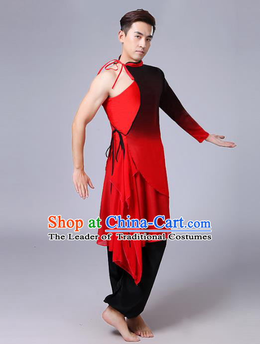 Traditional Chinese Classical Yangge Fan Dance Costume, Folk Dance Uniform Drum Dance Red Clothing for Men
