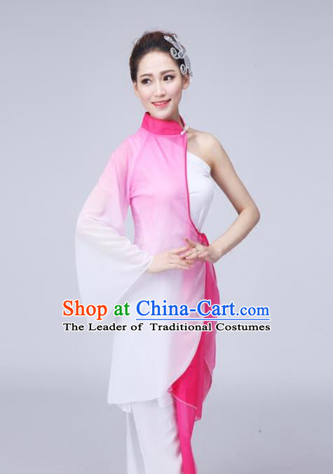 Traditional Chinese Yangge Fan Dance Costume, Folk Dance Uniform Classical Dance Pink Dress Clothing for Women
