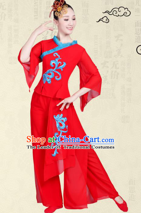 Traditional Chinese Yangge Fan Dance Costume, Folk Umbrella Dance Uniform Classical Dance Red Clothing for Women