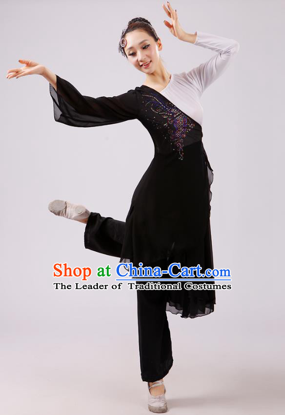 Traditional Chinese Yangge Dance Costume, Folk Fan Dance Black Uniform Classical Dance Clothing for Women
