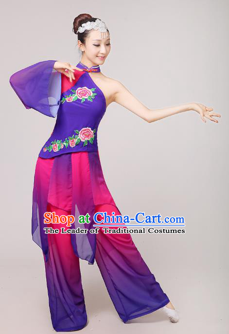 Traditional Chinese Yangge Dance Costume, Folk Fan Dance Purple Uniform Classical Dance Dress Clothing for Women