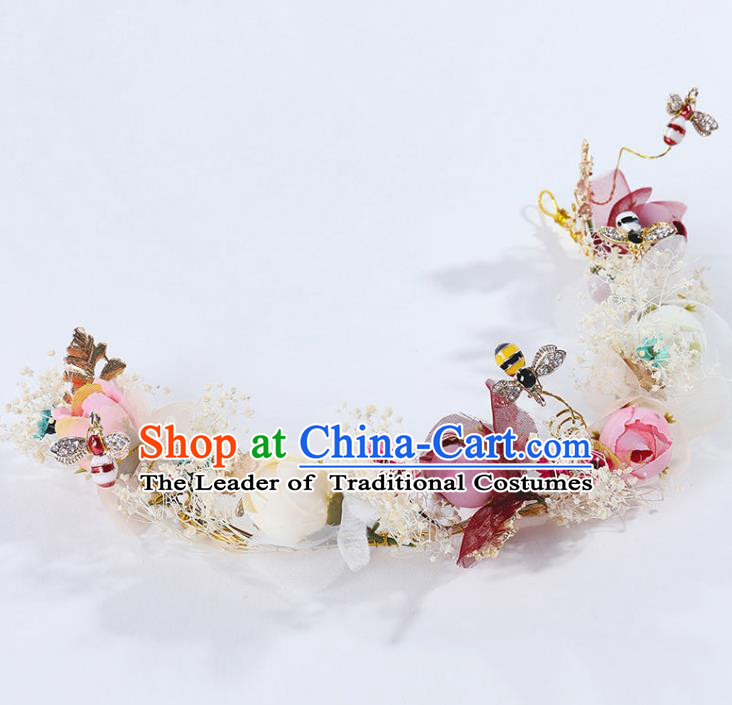 Handmade Children Hair Accessories Flowers Hair Stick, Princess Halloween Model Show Hair Clasp Headwear for Kids