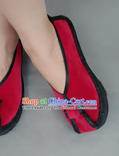 Asian Chinese National Red Velvet Embroidered Shoes, Traditional China Handmade Shoes Hanfu Embroidery Shoes for Women