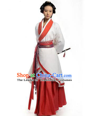 Asian China Ancient Han Dynasty Palace Lady Costume, Traditional Chinese Hanfu Embroidered Curve Bottom Clothing for Women