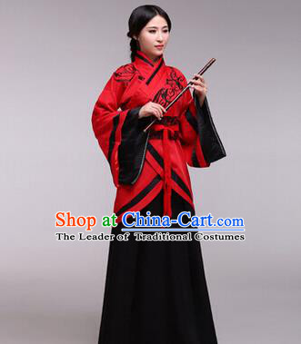 Traditional Ancient Chinese Imperial Consort Costume, Elegant Hanfu Chinese Han Dynasty Imperial Empress Black Embroidered Clothing for Women
