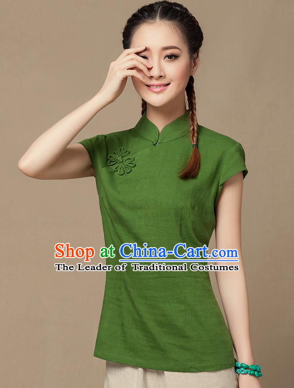 Traditional Chinese National Costume Elegant Hanfu Plated Button Green Shirt, China Tang Suit Slant Opening Blouse Cheongsam Upper Outer Garment for Women