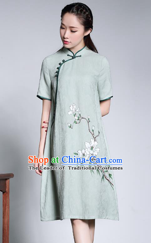 Traditional Chinese National Costume Elegant Hanfu Plated Button Hand Painting Qipao Dress, China Tang Suit Cheongsam for Women