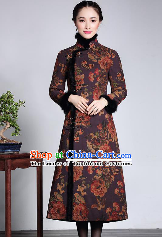Traditional Chinese National Costume Elegant Hanfu Plated Buttons Silk Dust Coat, China Tang Suit Cheongsam Coat for Women