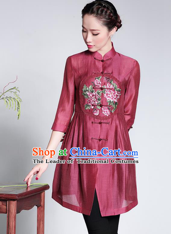 Traditional Ancient Chinese Young Lady Retro Cheongsam Embroidered Coats, Asian Republic of China Qipao Tang Suit Upper Outer Garment Jacket for Women