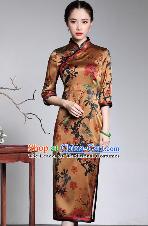 Traditional Ancient Chinese Young Lady Retro Printing Watered Gauze Cheongsam, Asian Republic of China Qipao Tang Suit  Dress for Women