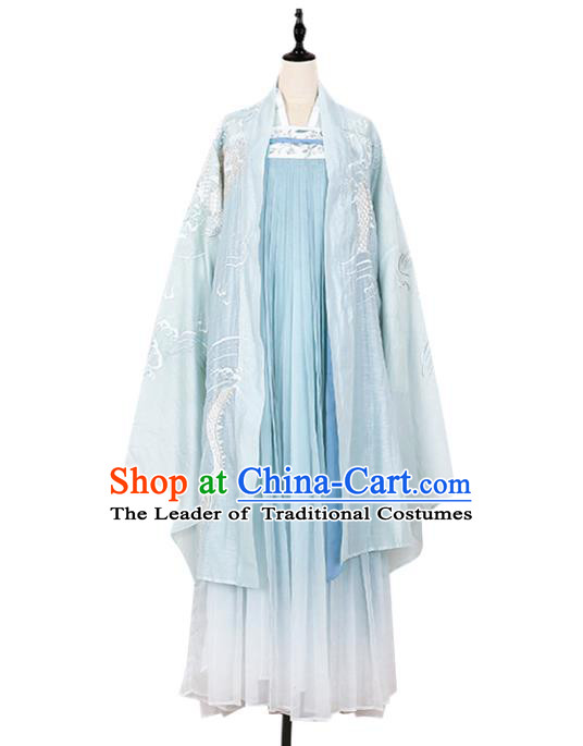 Asian China Tang Dynasty Imperial Concubine Embroidered Costume Complete Set, Traditional Ancient Chinese Princess Elegant Hanfu Clothing for Women