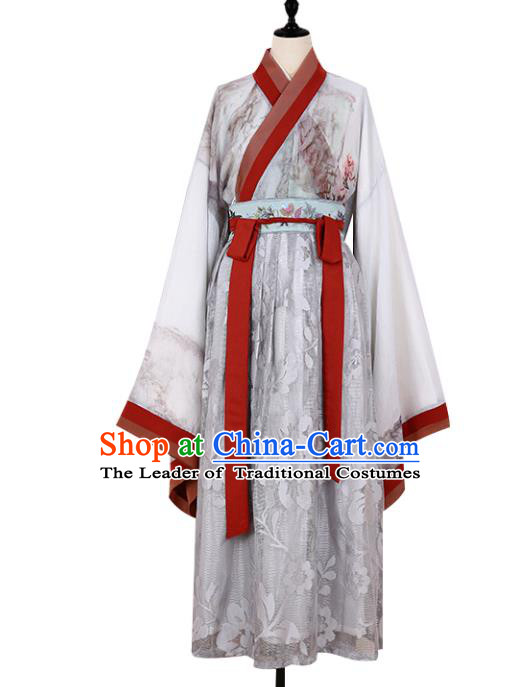 Asian China JIn Dynasty Palace Lady Embroidered Clothing, Traditional Ancient Chinese Imperial Princess Hanfu Dress Clothing for Women