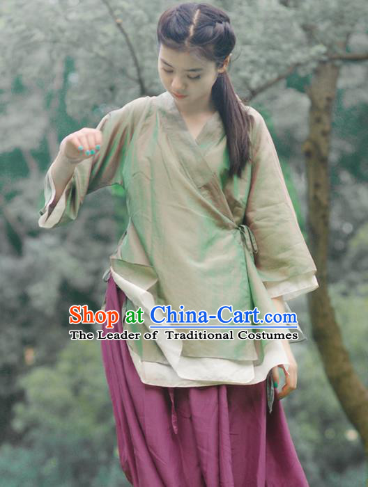 Asian China National Costume Green Hanfu Blouse, Traditional Chinese Tang Suit Upper Outer Garment Clothing for Women