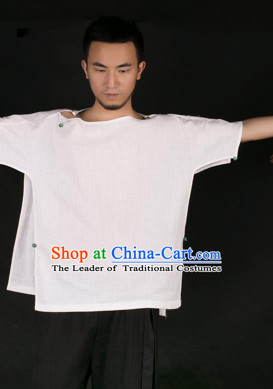 Asian China National Costume Linen Shirt, Traditional Chinese Tang Suit Underwear Clothing for Men