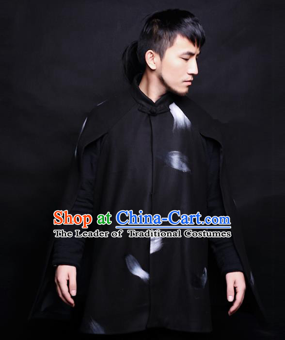 Asian China National Costume Woolen Coat, Traditional Chinese Tang Suit Jacket Clothing for Men