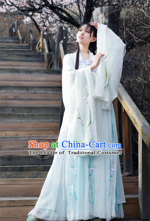 Asian China Tang Dynasty Princess Costume Wide Sleeve Cardigan, Traditional Ancient Chinese Palace Lady Embroidered Hanfu Clothing for Women