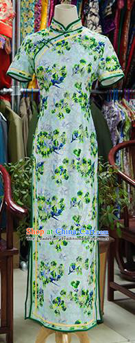 Traditional Ancient Chinese Republic of China Green Cheongsam, Asian Chinese Chirpaur Printing Qipao Dress Clothing for Women