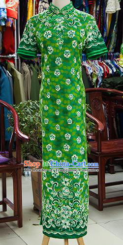 Traditional Ancient Chinese Republic of China Printing Green Cheongsam, Asian Chinese Chirpaur Qipao Dress Clothing for Women