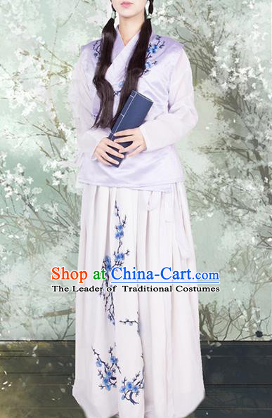 Traditional Ancient Chinese Young Lady Costume, Elegant Hanfu Clothing Chinese Ming Dynasty Princess Embroidered Clothing for Women