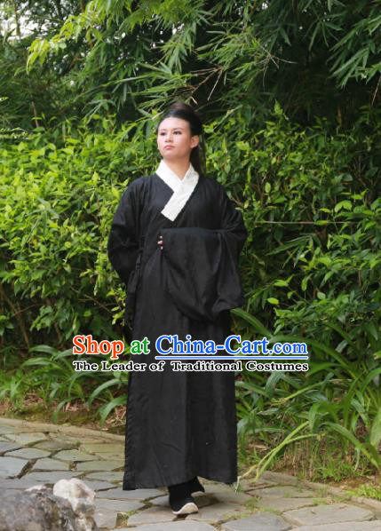Traditional Ancient Chinese Swordsman Costume Black Robe, Elegant Hanfu Clothing Chinese Ming Dynasty Kawaler Clothing for Men