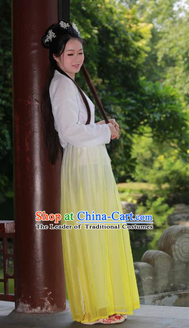 Traditional Ancient Chinese Imperial Princess Hanfu Yellow Costume, Asian China Tang Dynasty Palace Lady Dress Clothing for Women