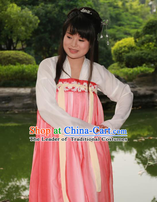Traditional Ancient Chinese Princess Hanfu Costume, Asian China Tang Dynasty Palace Lady Pink Dress Clothing for Women