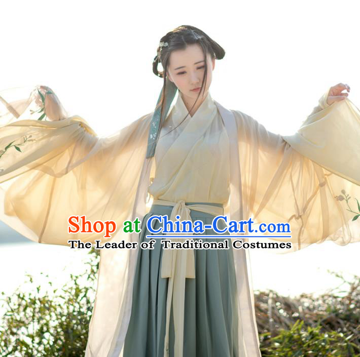 Traditional Ancient Chinese Palace Lady Hanfu Costume Embroidered Cardigan Complete Set, Asian China Han Dynasty Princess Dress Clothing for Women
