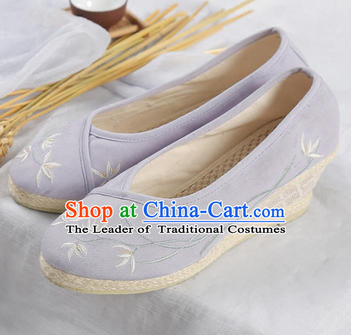 Traditional Ancient Chinese Palace Lady Hanfu Purple Embroidered Orchid Shoes, Asian China Princess Blood Stained Shoes for Women