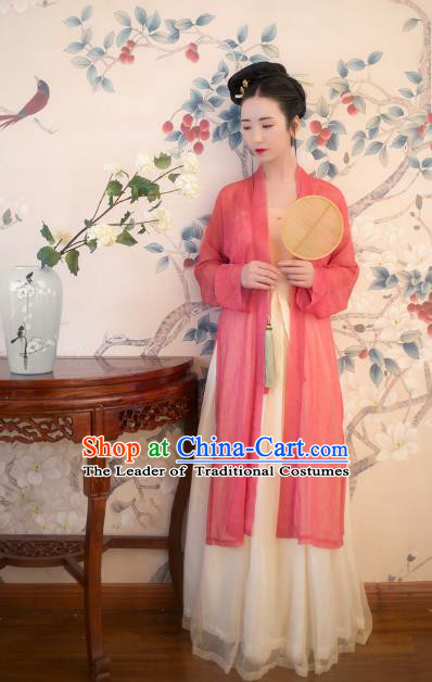 Traditional Chinese Ancient Costume Imperial Concubine Pink Beizi Complete Set, Asian China Song Dynasty Palace Lady Clothing for Women
