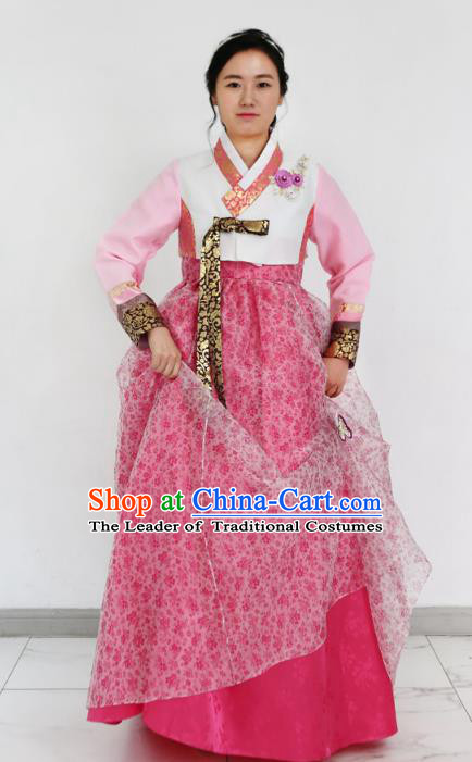 Traditional Korean Costumes Bride Formal Attire Ceremonial Pink Dress, Korea Hanbok Court Embroidered Clothing for Women