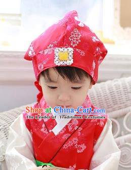 Traditional Korean Hair Accessories Red Baby Hats, Asian Korean Fashion National Boys Headwear for Kids