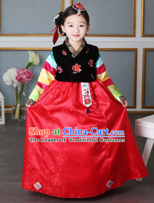 Traditional Korean Handmade Formal Occasions Embroidered Baby Princess Hanbok Red Dress Clothing for Girls