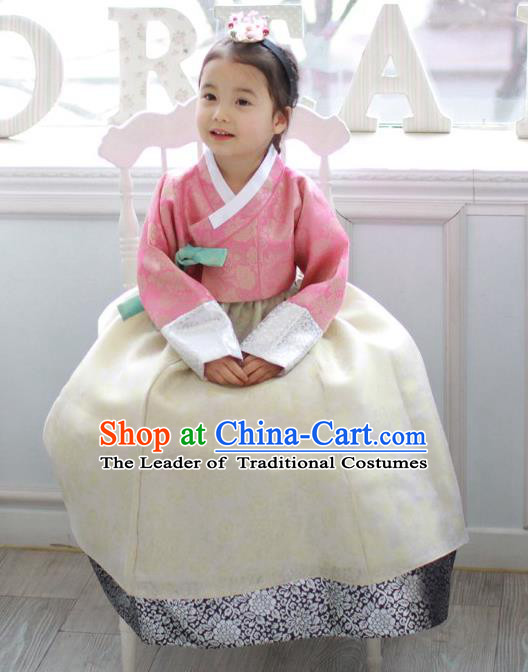 Asian Korean National Traditional Handmade Formal Occasions Costume, Palace Wedding Embroidered White Hanbok Clothing for Girls
