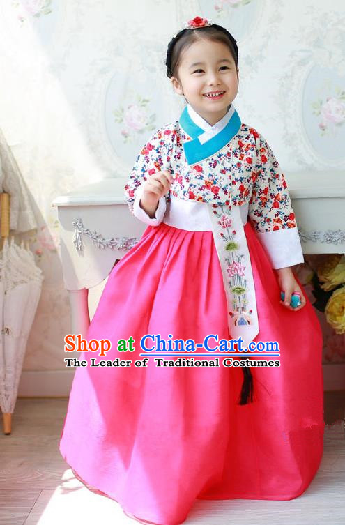 Asian Korean National Traditional Handmade Formal Occasions Costume, Palace Wedding Embroidered Lace Hanbok Clothing for Girls