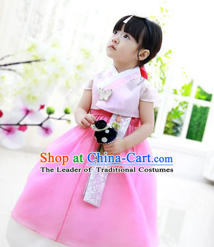 Asian Korean Traditional Handmade Formal Occasions Costume Princess Pink Embroidered Blouse and Dress Hanbok Clothing for Girls