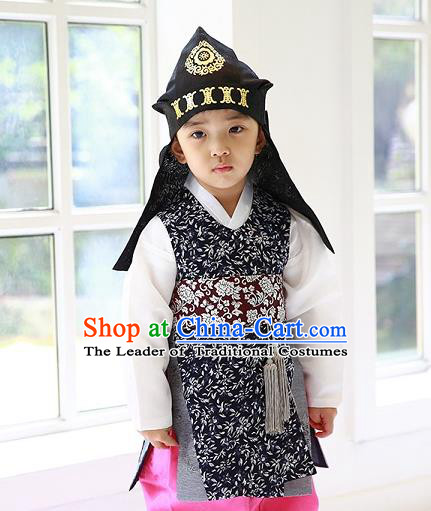 Asian Korean Traditional Handmade Formal Occasions Costume Palace Prince Embroidered Black Hanbok Clothing for Boys