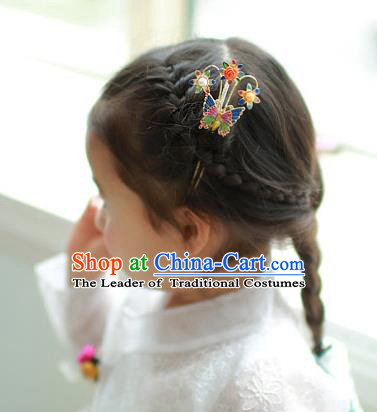 Traditional Korean Hair Accessories Girls Butterfly Hairpins, Asian Korean Fashion Headwear Hair Stick for Kids