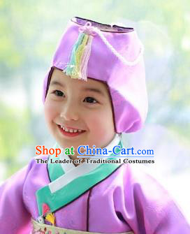 Traditional Korean Hair Accessories Girls Formal Occasions Embroidered Purple Hats, Asian Korean Fashion Headwear for Kids