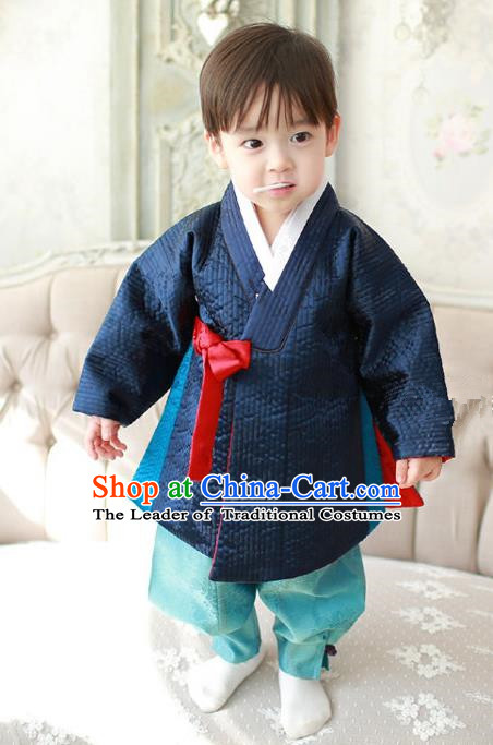 Asian Korean Traditional Handmade Formal Occasions Boys Navy Costume Hanbok Clothing for Boys