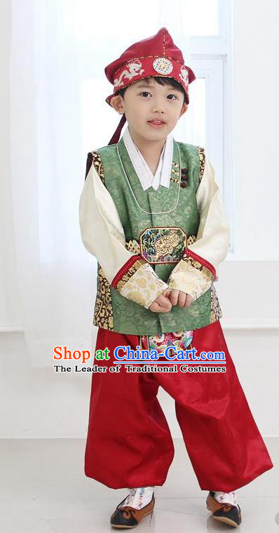 Asian Korean Traditional Handmade Formal Occasions Boys Embroidered Green Costume Hanbok Clothing for Boys
