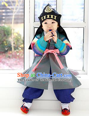 Asian Korean Traditional Handmade Formal Occasions Boys Embroidered Grey Costume Hanbok Clothing for Boys